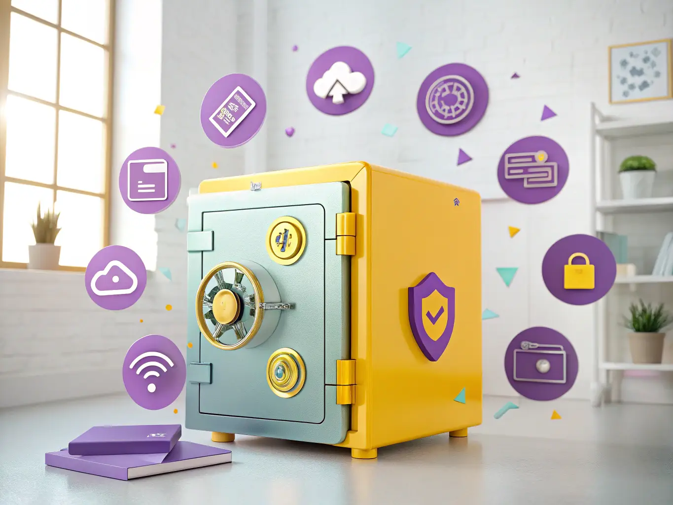 A visually appealing image of a digital vault containing various media assets, including videos, social media posts, and marketing graphics. The design is sleek and futuristic, symbolizing a complete media solution.